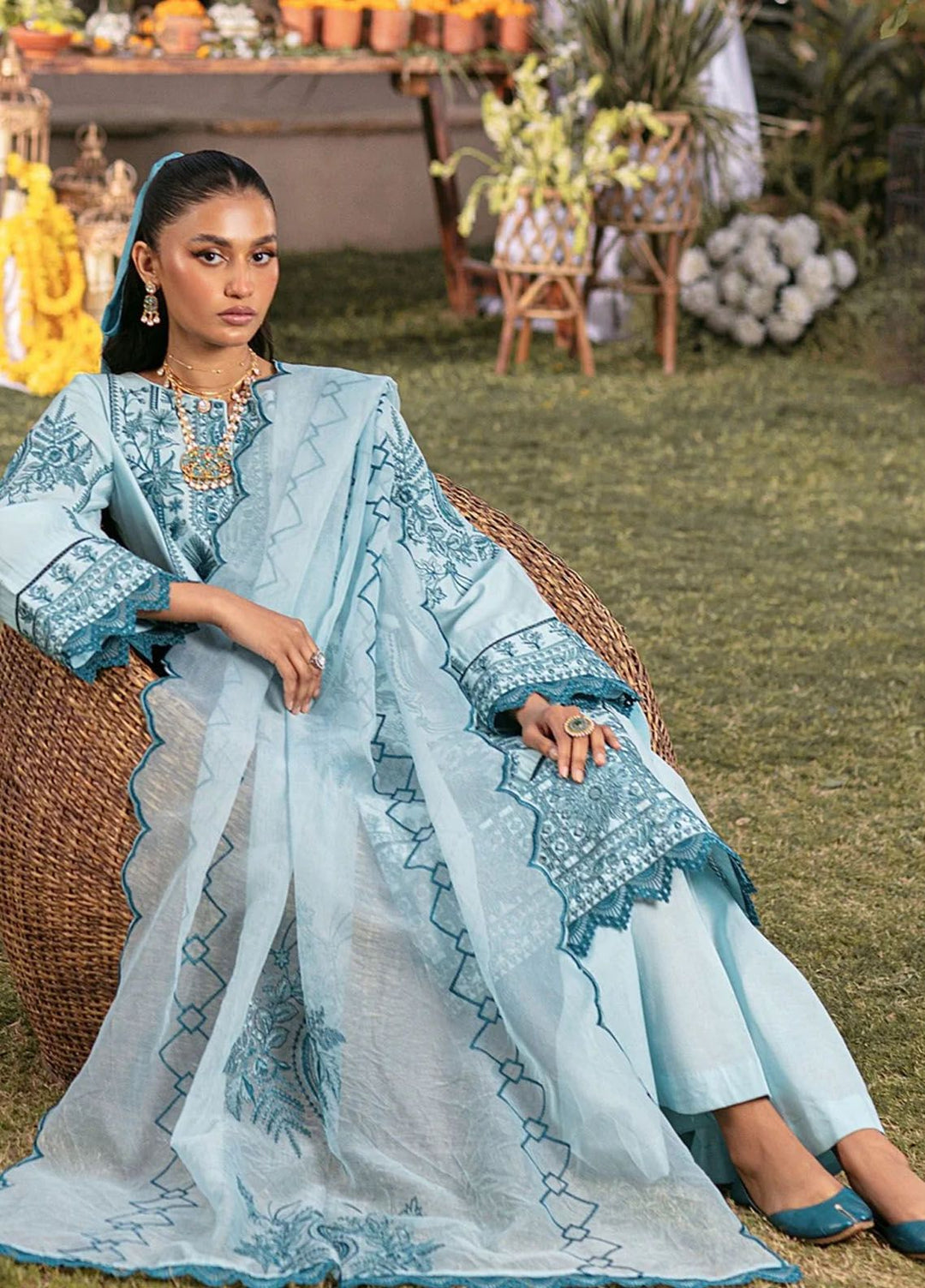 Muntazir By Mohagni Embroidered Lawn Suit Unstitched 3 Piece MG24ML CM-10 - Luxury Summer Collection
