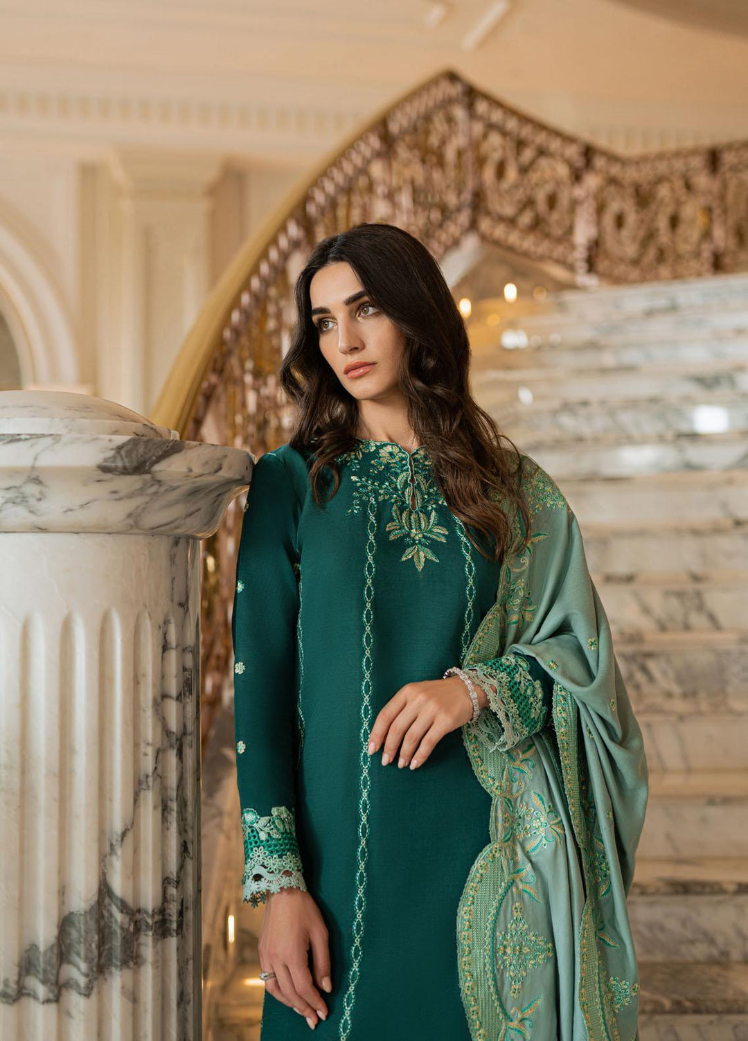 Mushq Casual Pret  Khaddar 3 Piece Suit MWP22-03 Parakeet