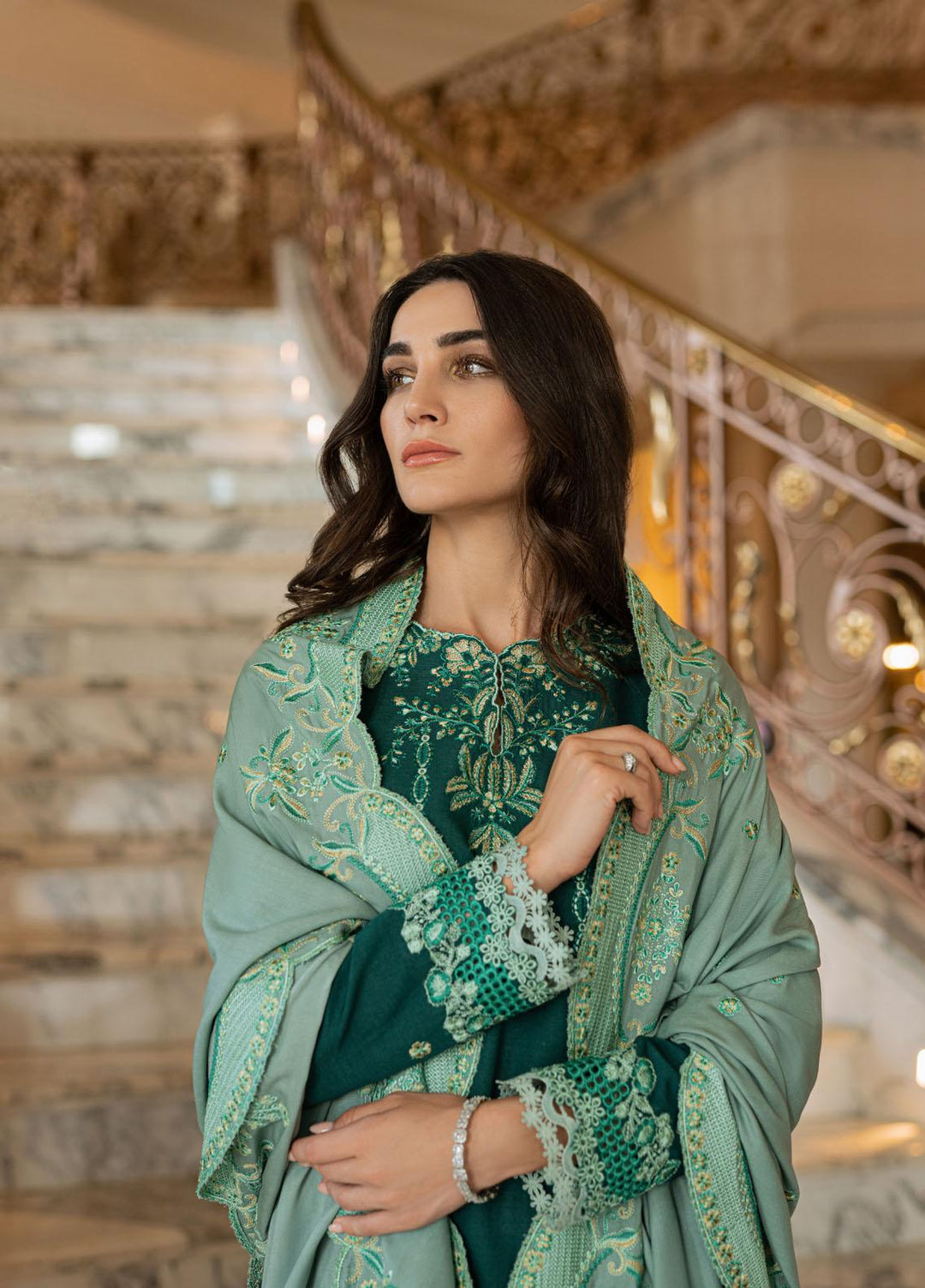 Mushq Casual Pret  Khaddar 3 Piece Suit MWP22-03 Parakeet