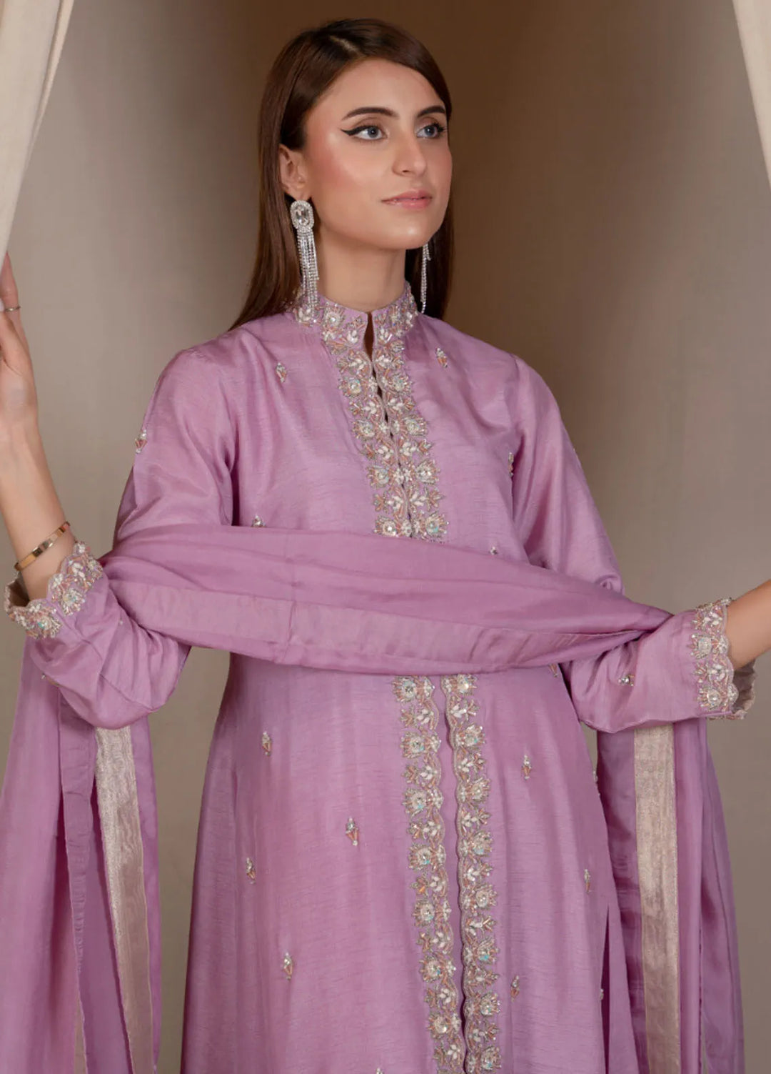 Mushq by Hadia Batool Pret Embroidered Raw Silk 3 Piece Suit Rose