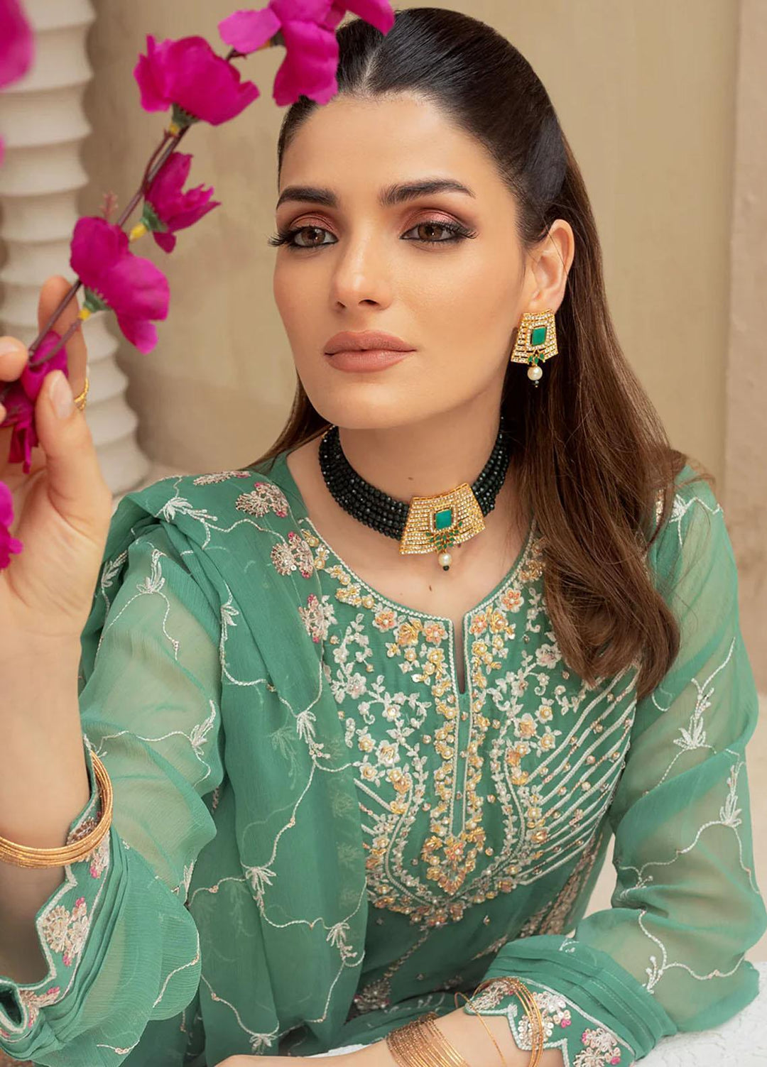 Shamooz Embroidered Casual Chiffon 3 Piece Suit SEM-0517 Apple Green
