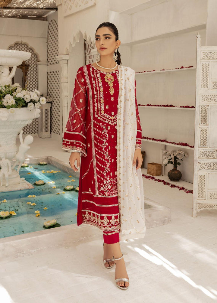 Shamooz Luxury Pret  Chiffon 3 Piece Suit Garnet SEM-0426