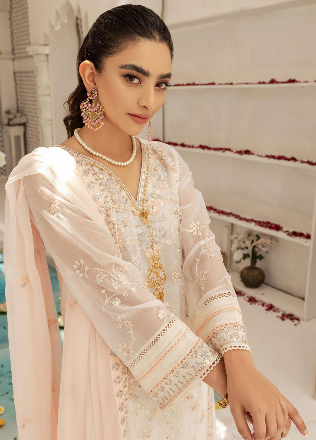 Shamooz Luxury Pret  Chiffon 3 Piece Suit Ivory Glam SEM-0419