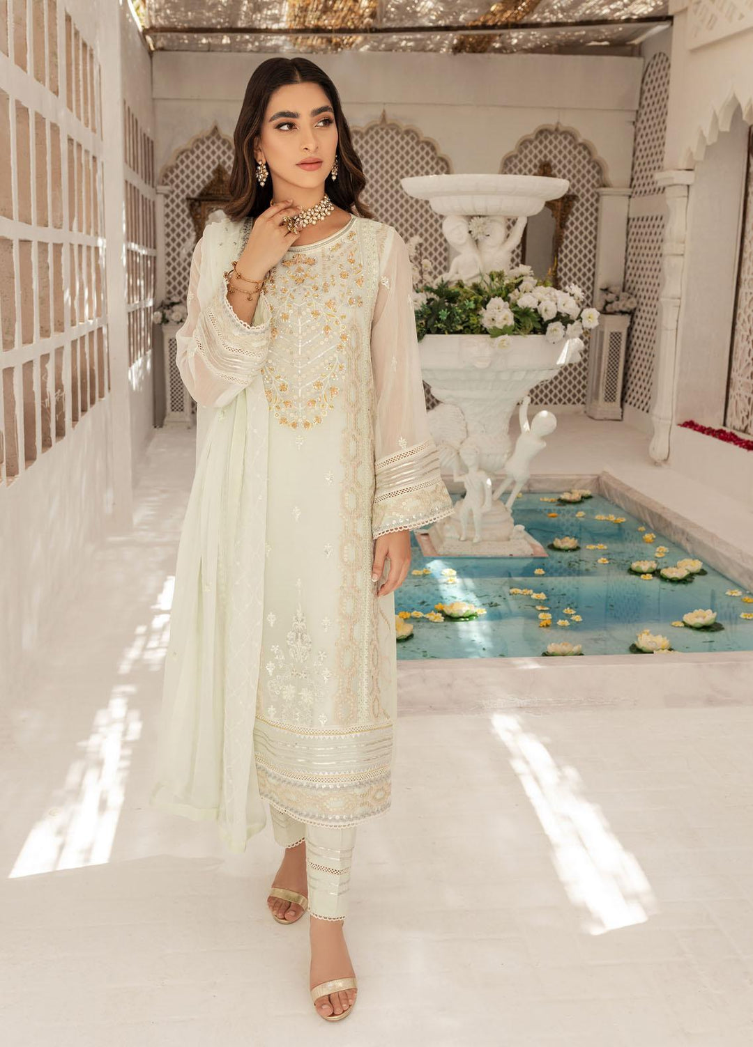 Shamooz Luxury Pret  Chiffon 3 Piece Suit Light Green SEM-0428