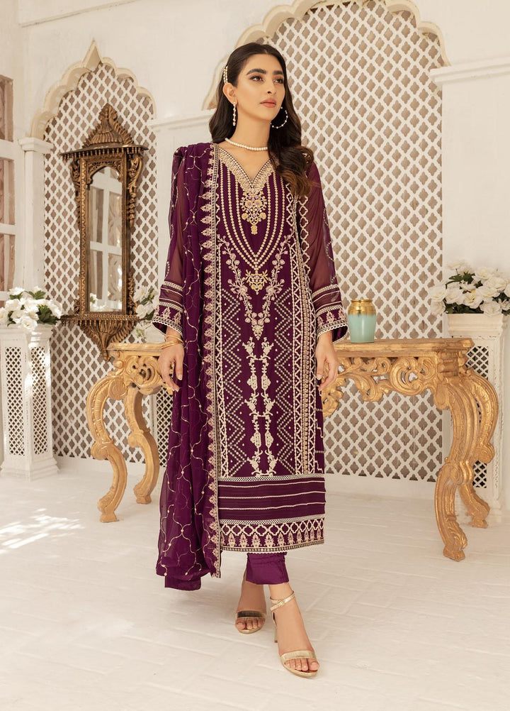 Shamooz Luxury Pret  Chiffon 3 Piece Suit Plum SEM-0429