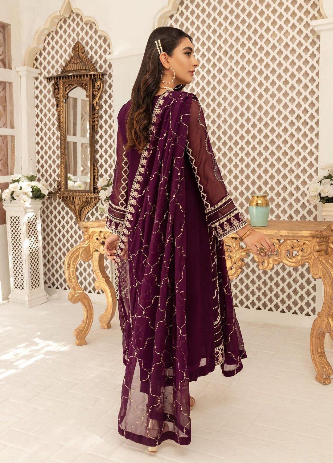 Shamooz Luxury Pret  Chiffon 3 Piece Suit Plum SEM-0429
