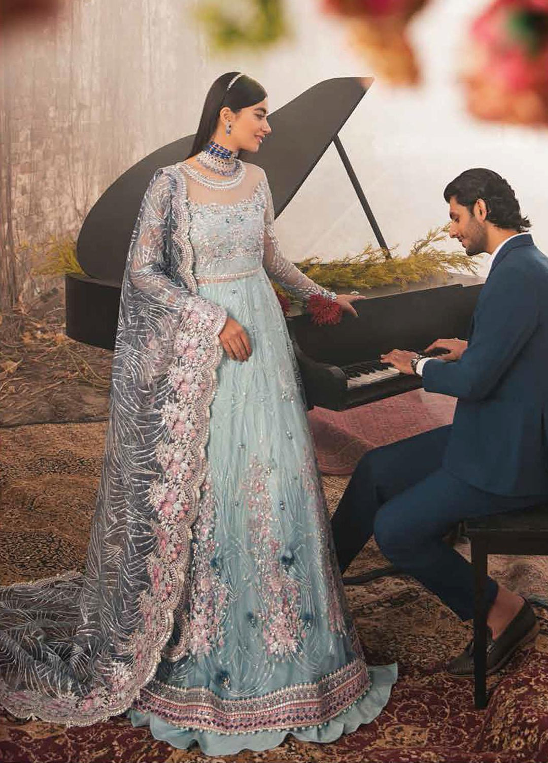 Mushq Embroidered Net Suits Unstitched 3 Piece MQ21EW TDL22-05 SAFEENA - Luxury Wedding Collection