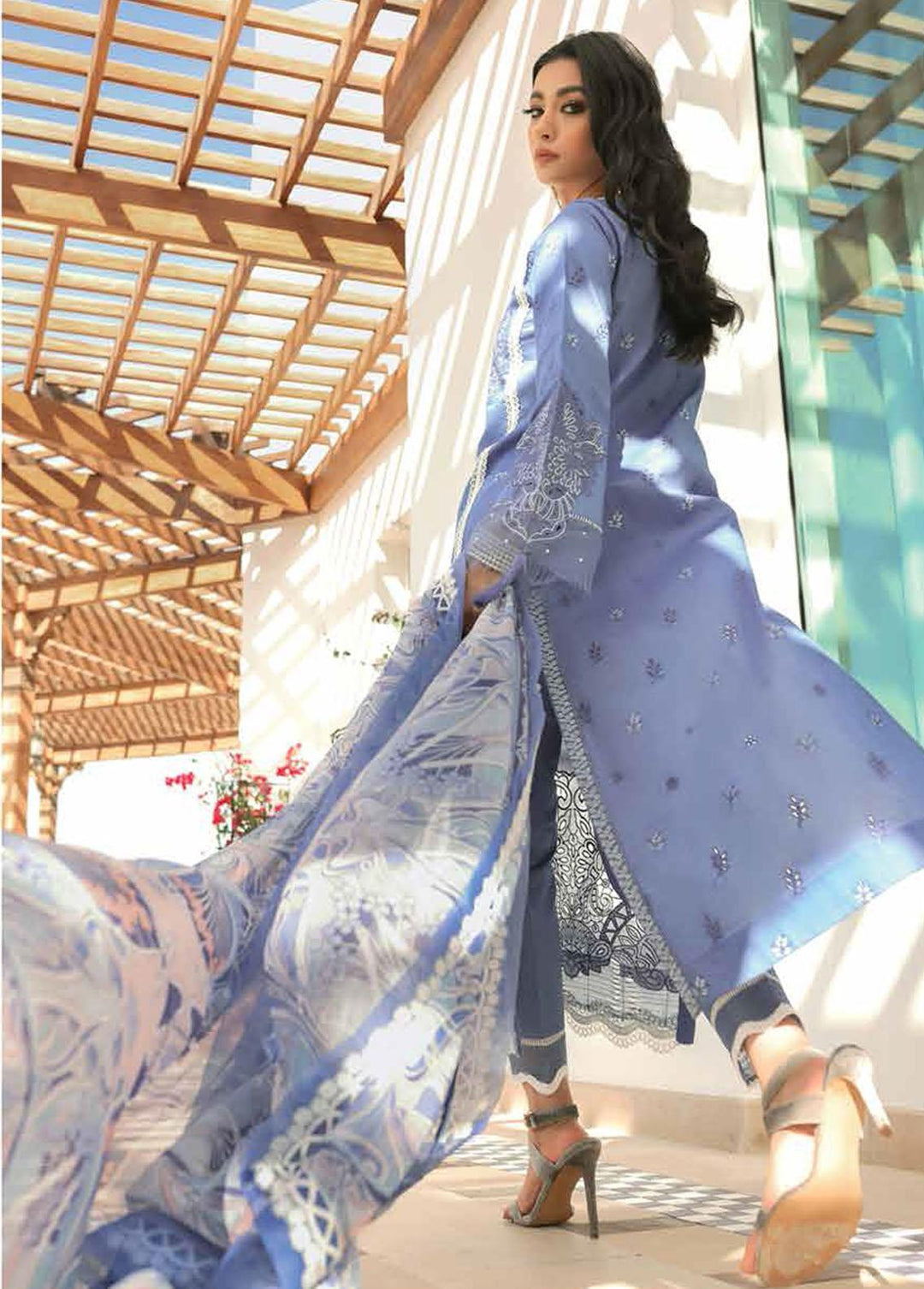 Hemline By Mushq Embroidered Lawn Suits Unstitched 3 Piece MQ22SS HM22-05A Blue Shadow - Spring / Summer Collection