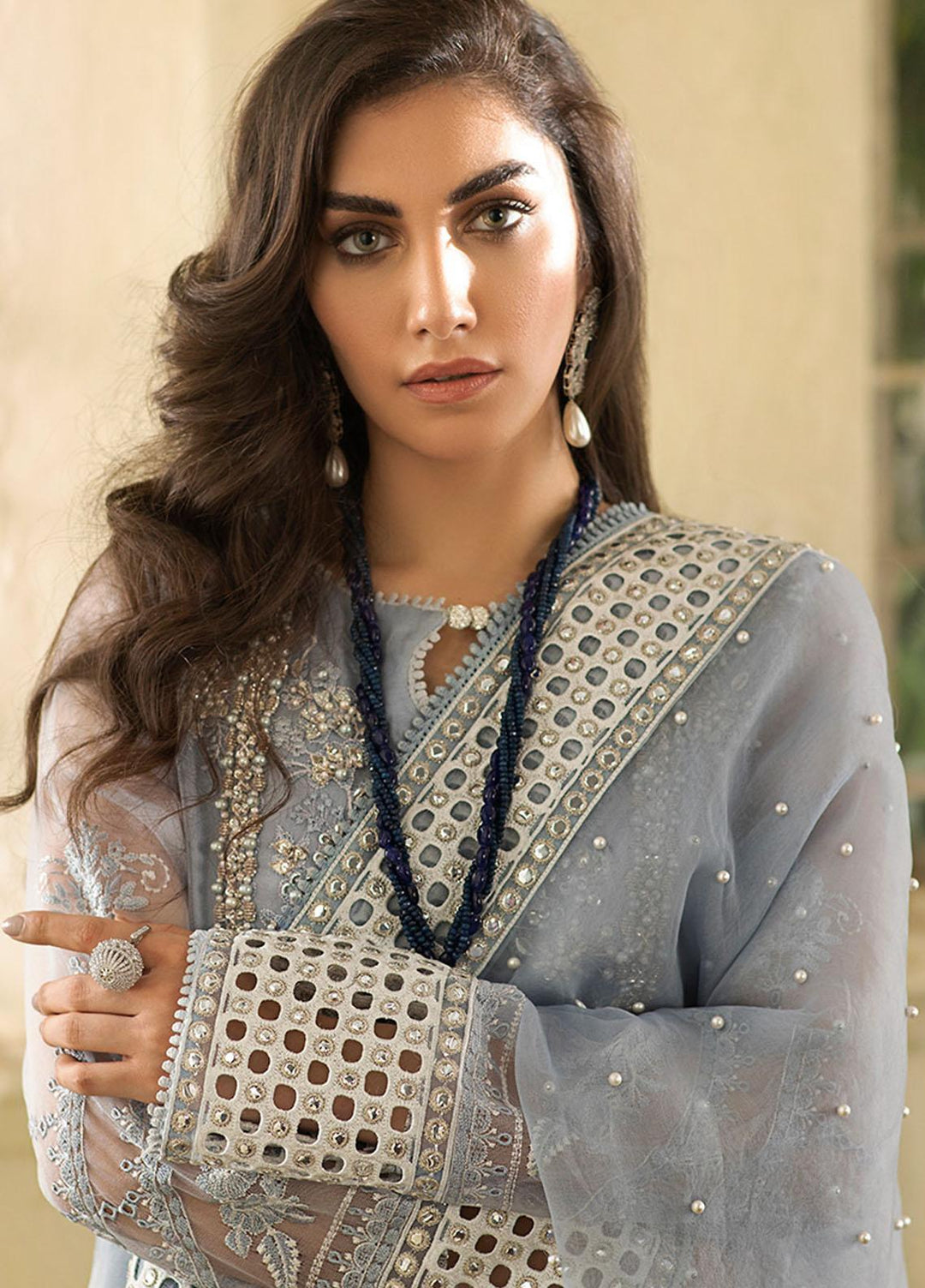 Mushq Embroidered Organza Stitched 3 Piece Suit MISTY ILLUSION