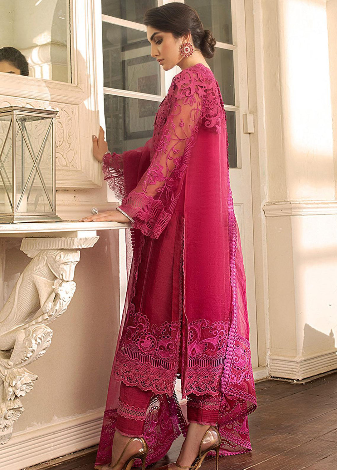 Mushq Embroidered Organza Stitched Kurti RASPBERRY SORBET