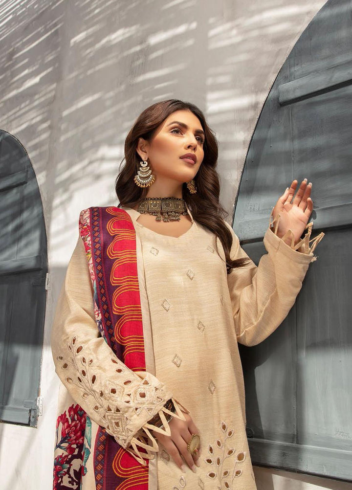 Muskaan by Riaz Arts Embroidered Leather Peach Suits Unstitched 3 Piece RA21MK D-03 - Winter Collection