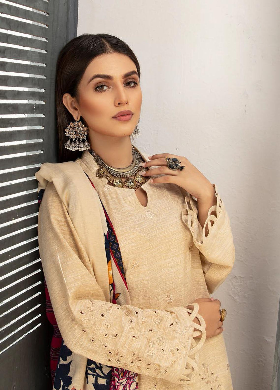 Muskaan by Riaz Arts Embroidered Leather Peach Suits Unstitched 3 Piece RA21MK D-08 - Winter Collection