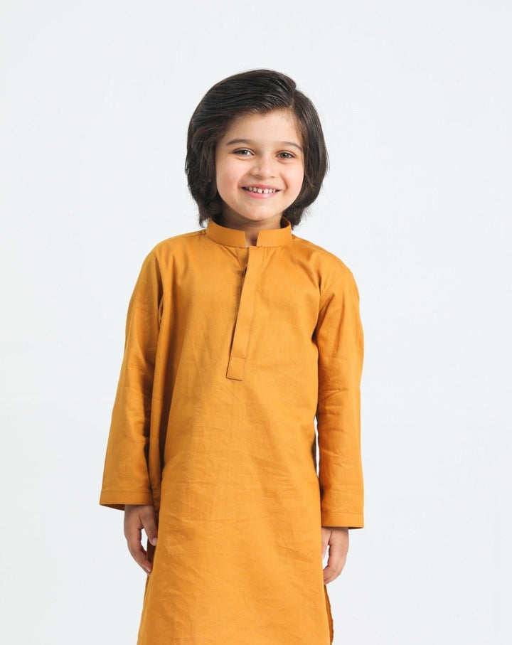 Muraqsh Ready To Wear Solids  Boys Mustard Cotton Kurta Trouser MURSCKT - Summer Collection