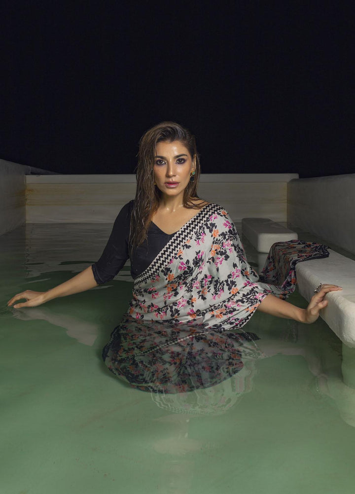 Muzains Luxury Pret  Silk Saree MU23LPS MFS-2040 Black Floral