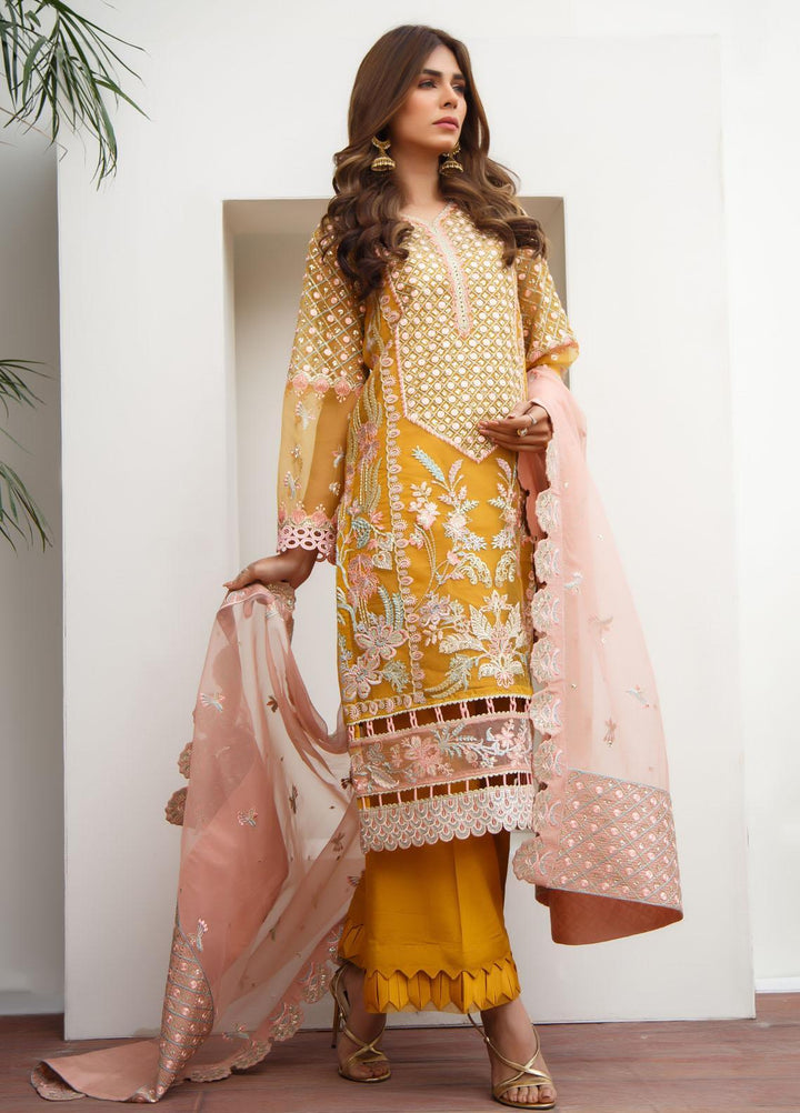 Suveez Luxury Pret  Organza 3 Piece Suit SZ22MRP Cyra Dark Yellow (D-02)