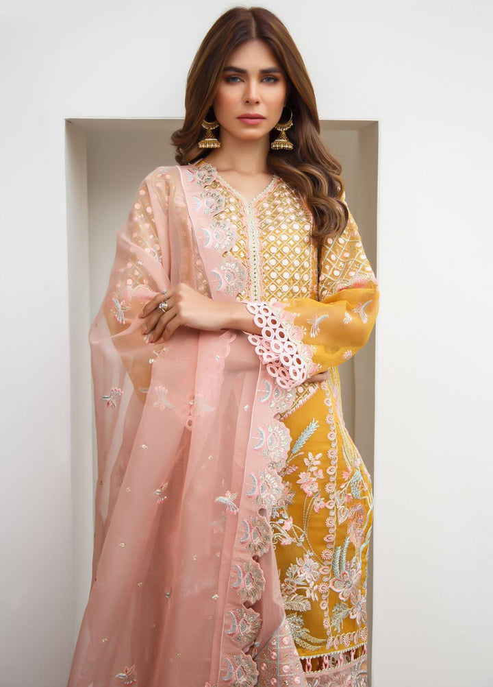Suveez Luxury Pret  Organza 3 Piece Suit SZ22MRP Cyra Dark Yellow (D-02)