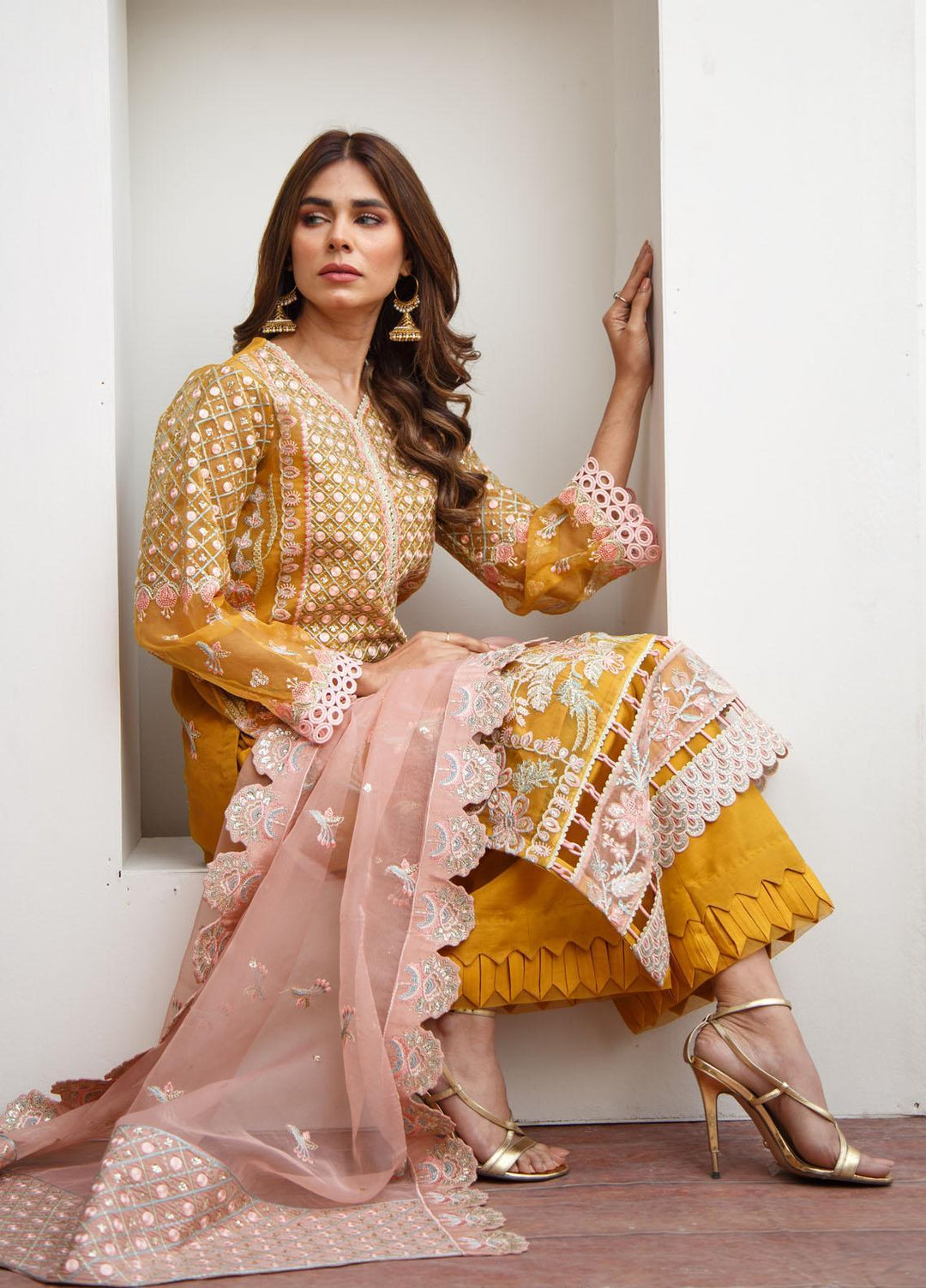 Suveez Luxury Pret  Organza 3 Piece Suit SZ22MRP Cyra Dark Yellow (D-02)