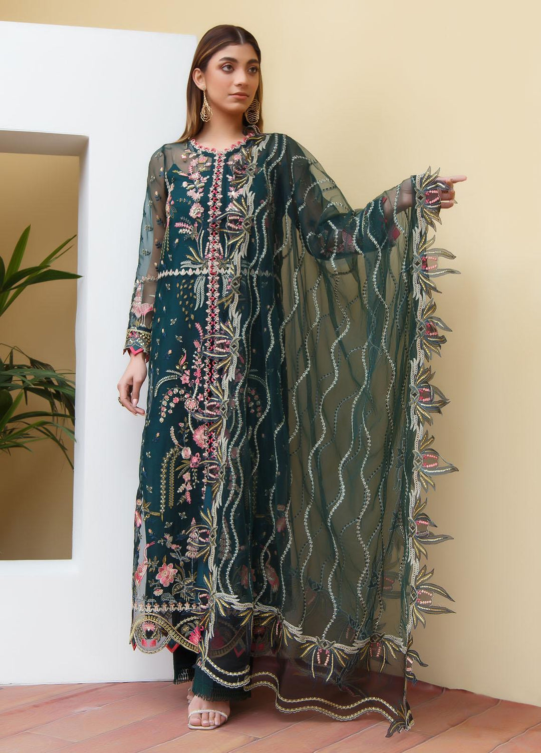 Myra By Suveez Embroidered Organza Suits Unstitched 3 Piece SZ22MR Dahlia - Premium Collection