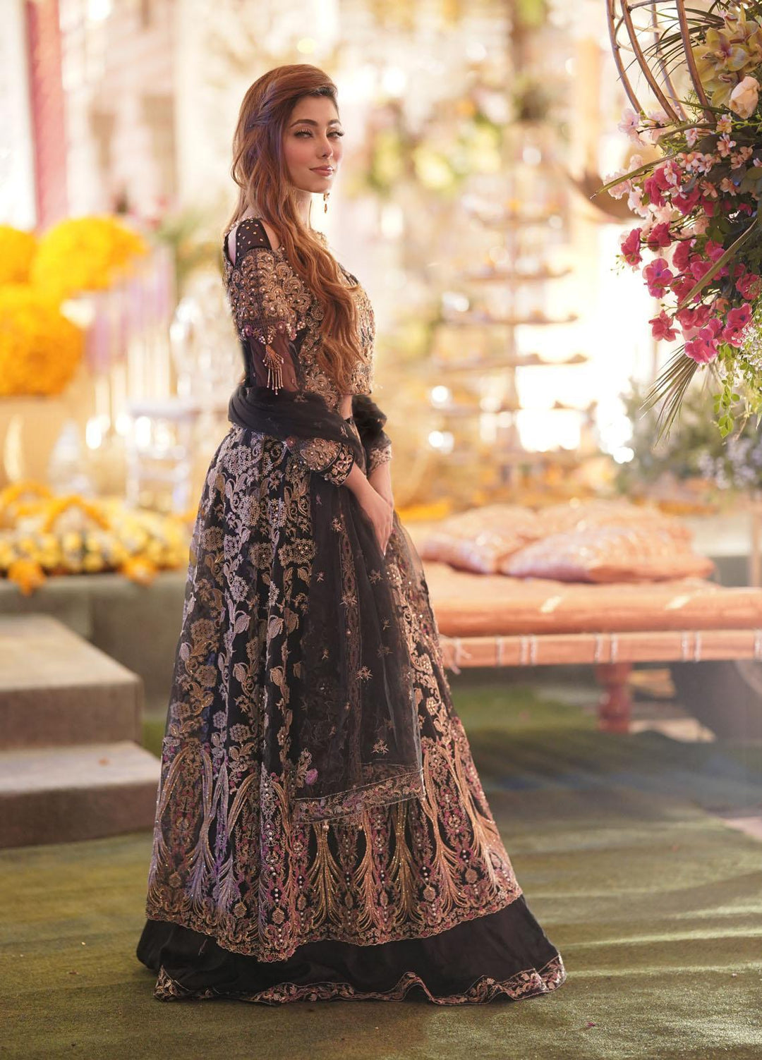Maria Osama Khan Luxury Pret  Net 3 Piece MOK22MYT MELANIE (Black)