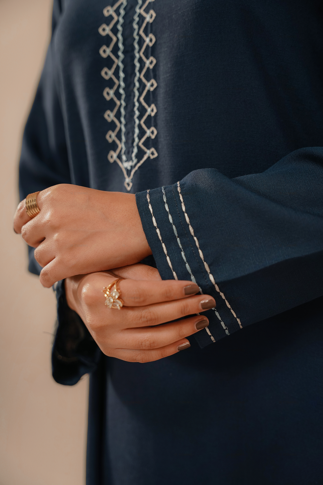 Divinely Crafted Pret Embroidered Silk Karandi 2 Piece Indigo