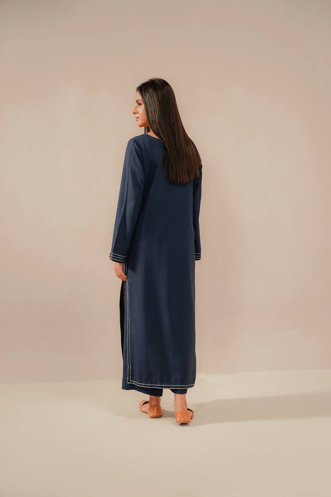 Divinely Crafted Pret Embroidered Silk Karandi 2 Piece Indigo