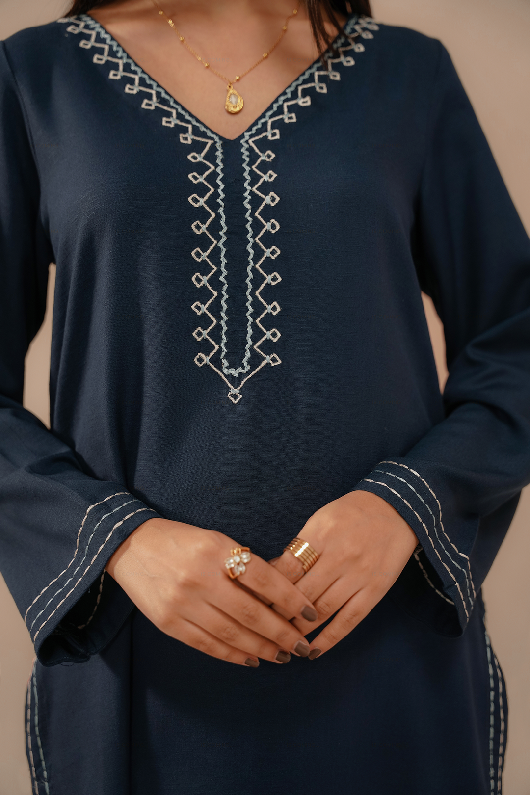 Divinely Crafted Pret Embroidered Silk Karandi 2 Piece Indigo