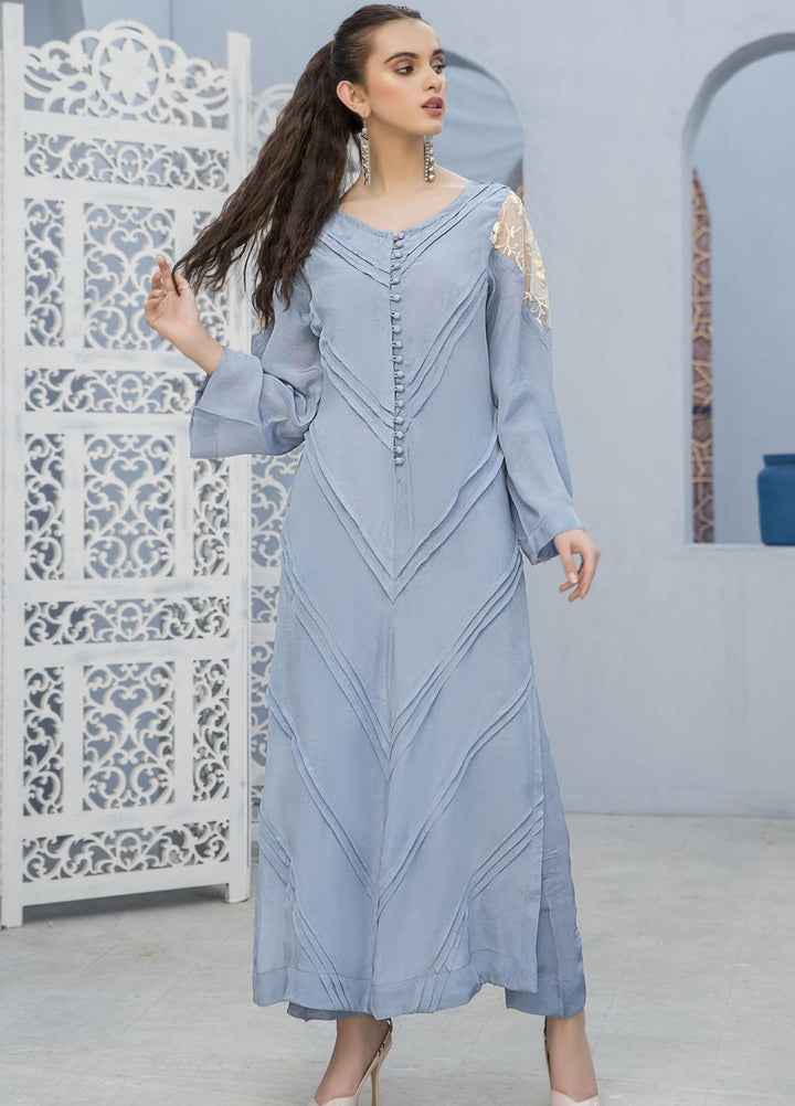 Naayas Luxury Pret  Silk Shirt Seablue