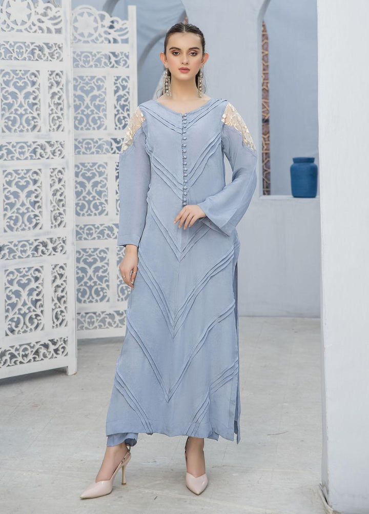 Naayas Luxury Pret  Silk Shirt Seablue