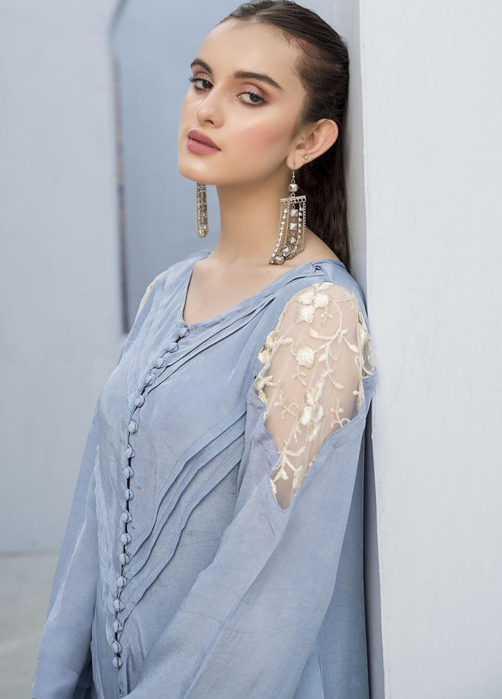 Naayas Luxury Pret  Silk Shirt Seablue