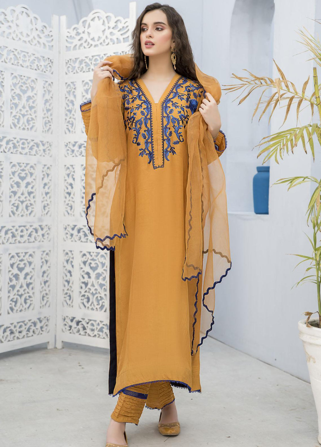 Naayas Luxury Pret  Silk 2 Piece Scarlet Yellow