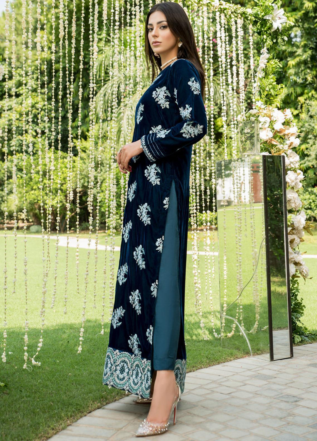 Naayas Luxury Pret  Velvet 2 Piece Dress NA22ELV Decent Teal
