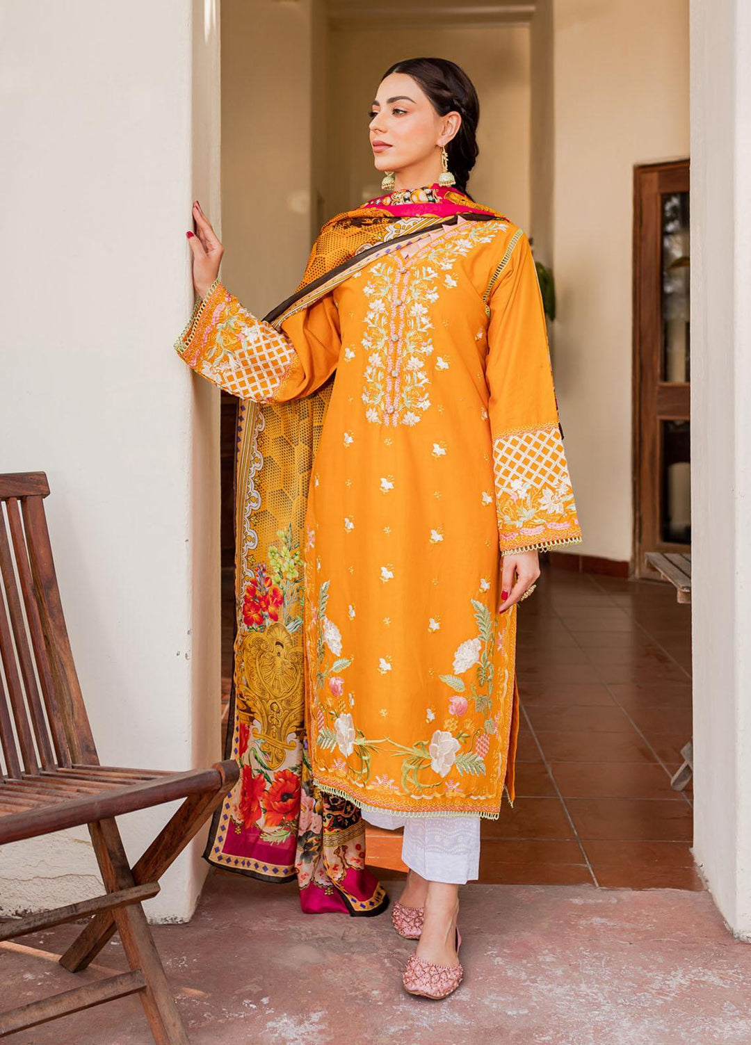 Naayas Embroidered Lawn Suits Unstitched 3 Piece NA23SL Menara mustered - Summer Collection