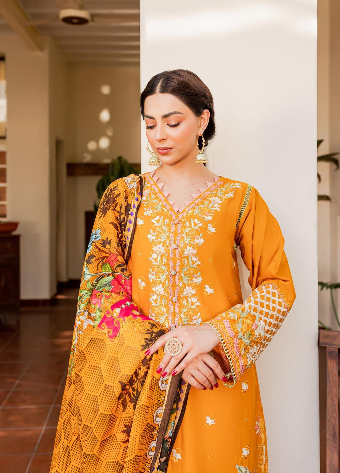 Naayas Embroidered Lawn Suits Unstitched 3 Piece NA23SL Menara mustered - Summer Collection