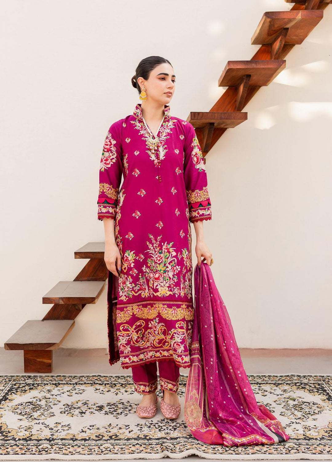 Naayas Embroidered Lawn Suits Unstitched 3 Piece NA23SL Marrakech magenta - Summer Collection