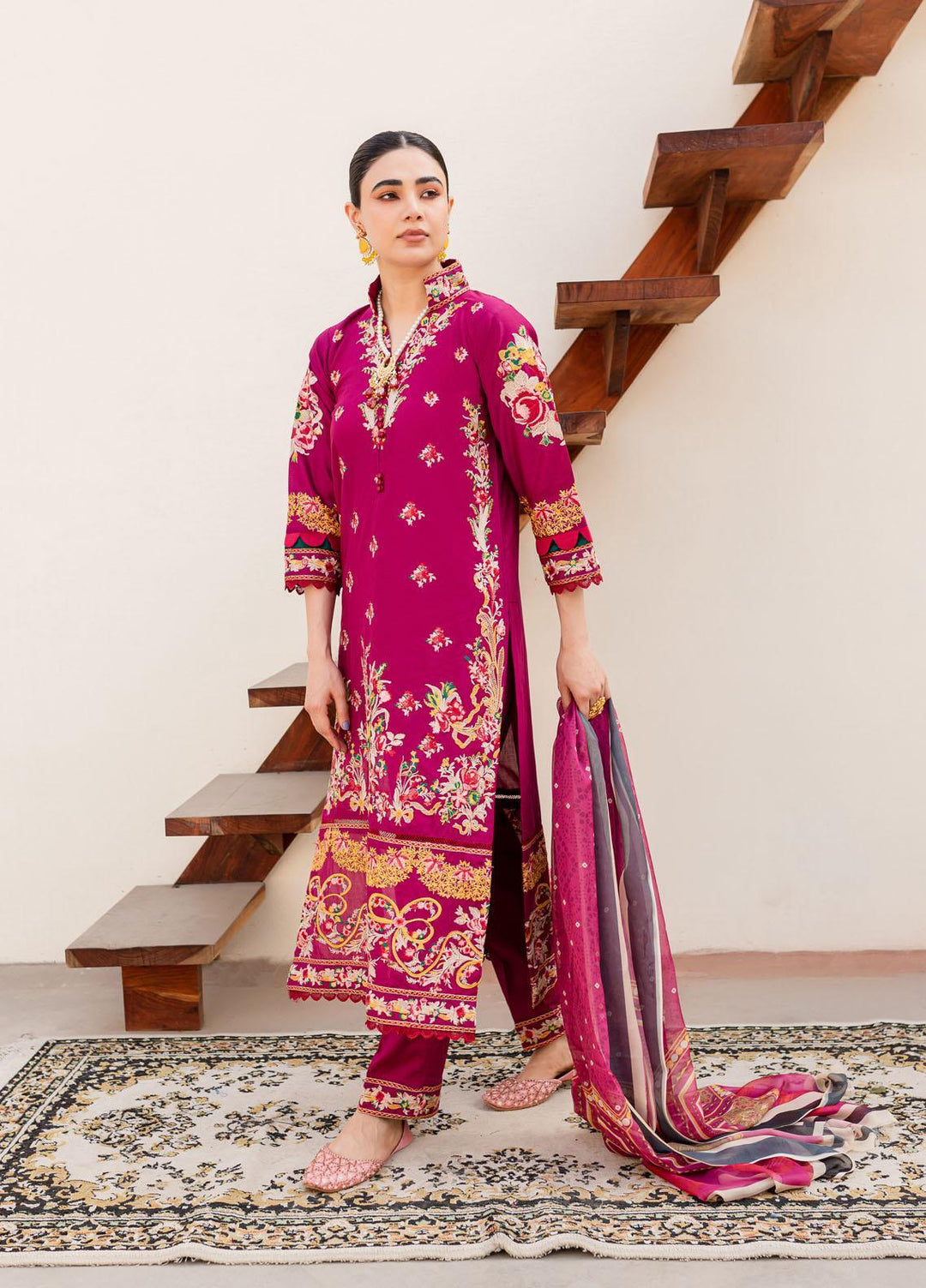 Naayas Embroidered Lawn Suits Unstitched 3 Piece NA23SL Marrakech magenta - Summer Collection