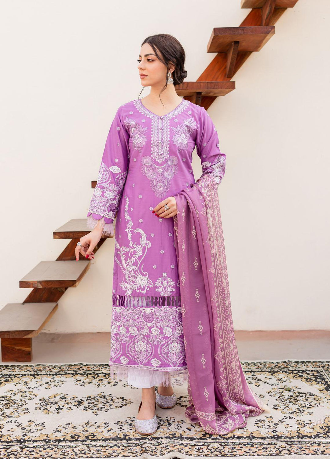 Naayas Embroidered Lawn Suits Unstitched 3 Piece NA23SL Lavender - Summer Collection