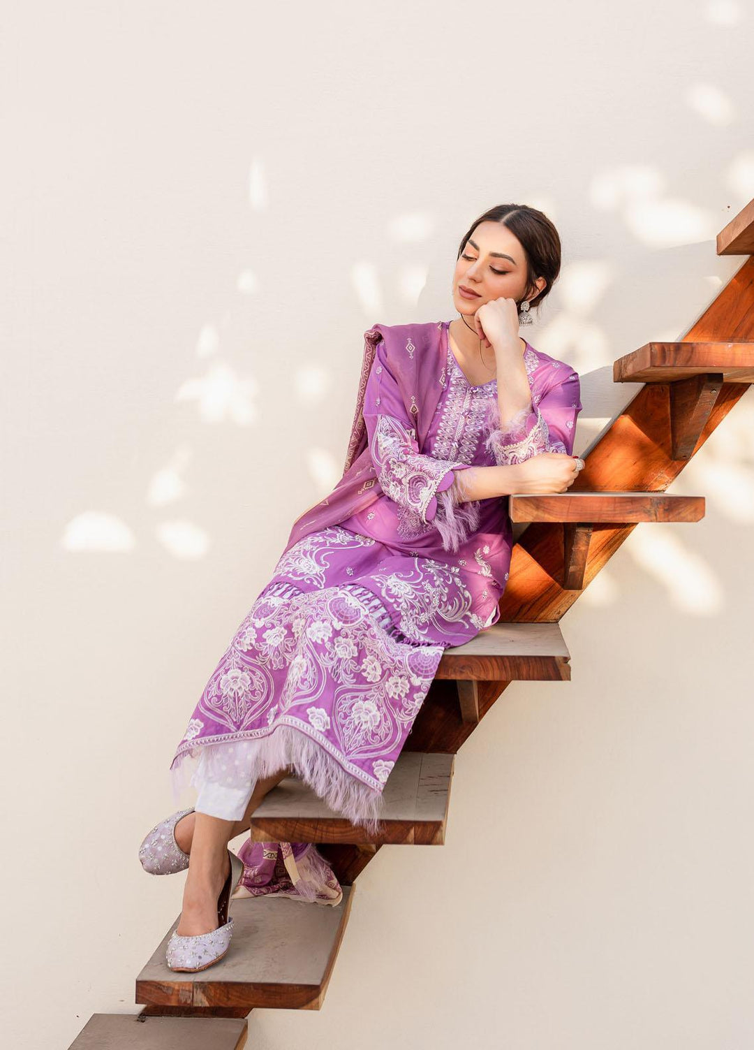 Naayas Embroidered Lawn Suits Unstitched 3 Piece NA23SL Lavender - Summer Collection