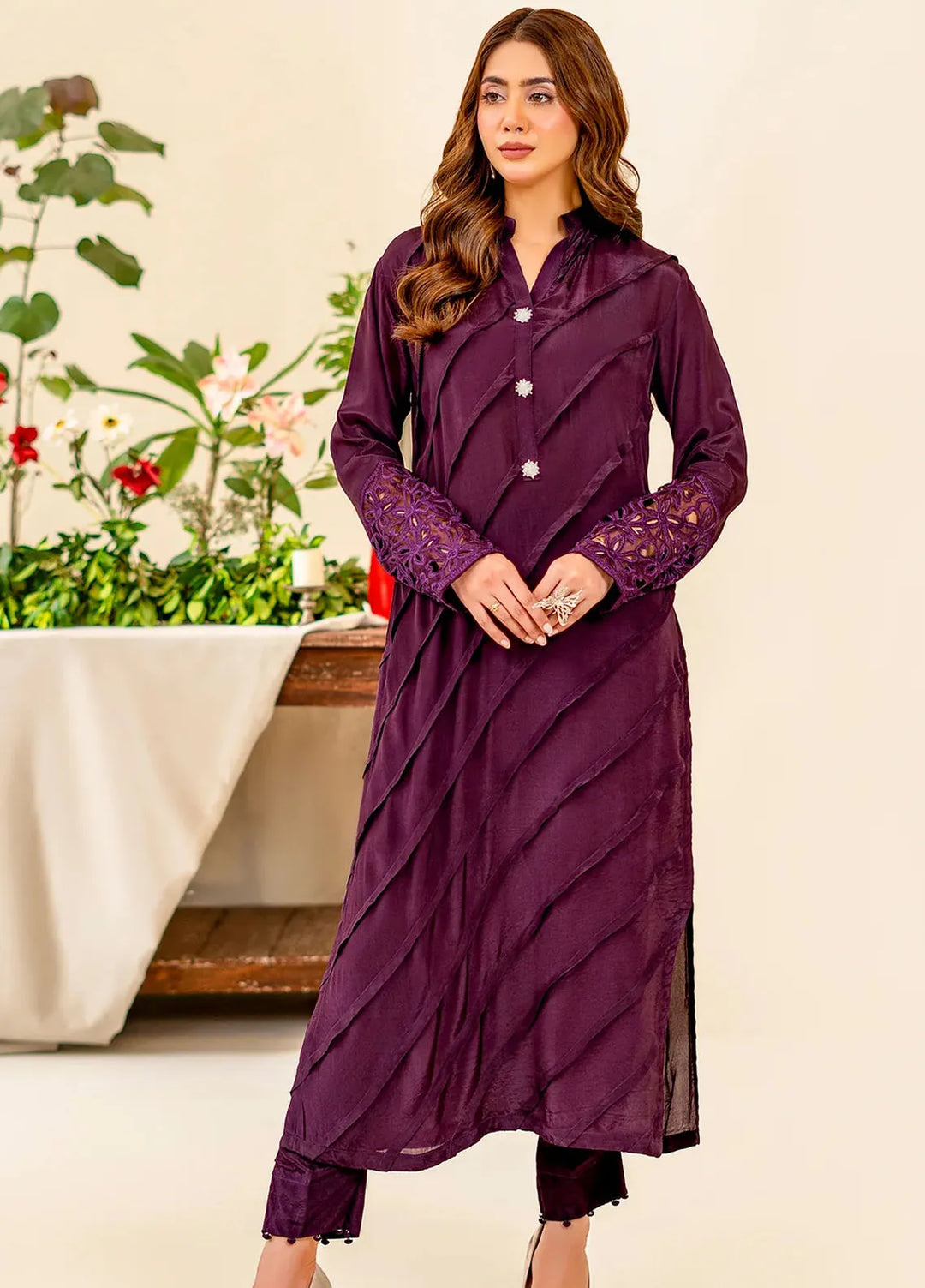 Naayas Pret Embroidered Silk 2 Piece Suit Wine