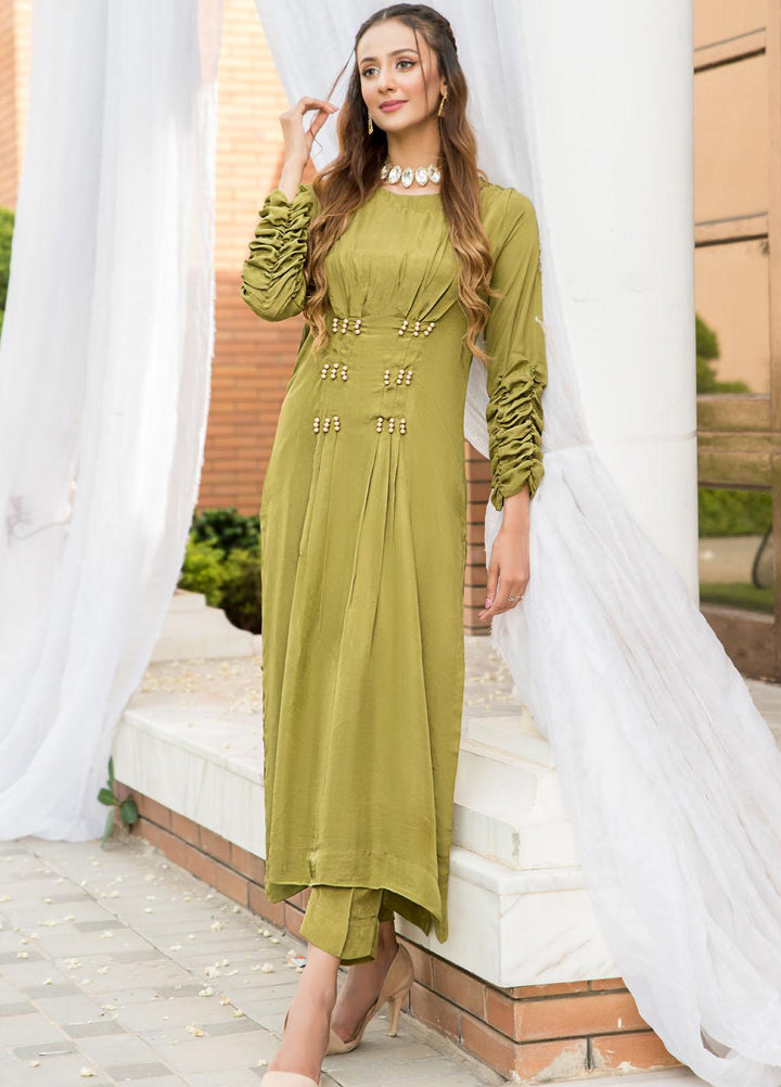 Naayas Luxury Pret  Silk 2 Piece Dress Moss Green