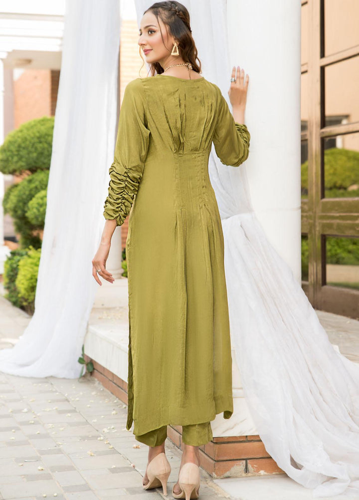 Naayas Luxury Pret  Silk 2 Piece Dress Moss Green