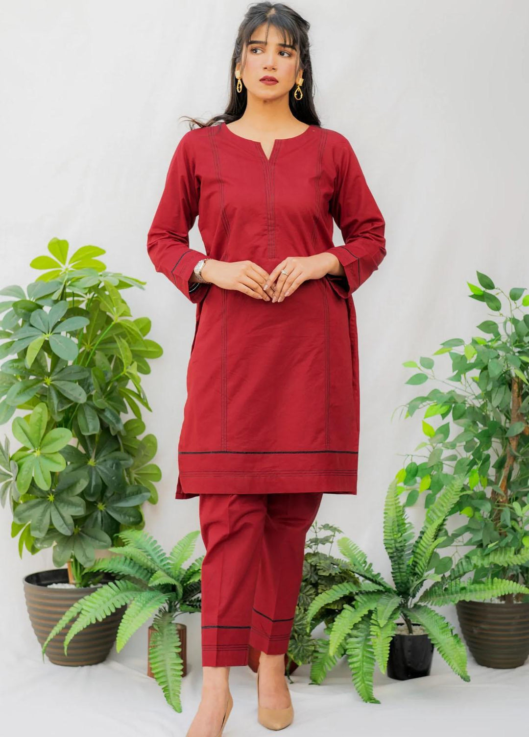 Naaz Couture Casual Pret  Lawn 2 Piece Dress NC22SL Ruby Red