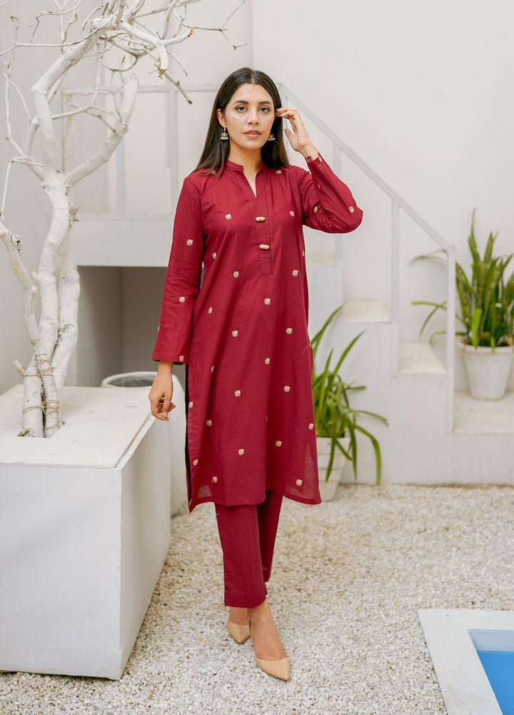 Naaz Couture Casual Pret  Khaddar 2 Piece Suit NC22WBE Crimson Maroon