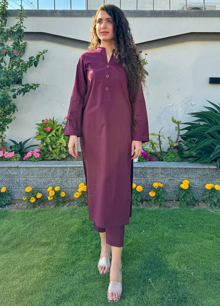 Naaz Couture Pret Casual Lawn 2 Piece Suit Maroon