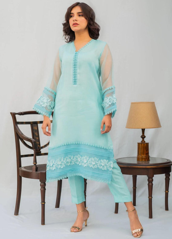 Naaz Couture Casual Pret  Organza 2 Piece Dress NC22PE Nasrin- Blue
