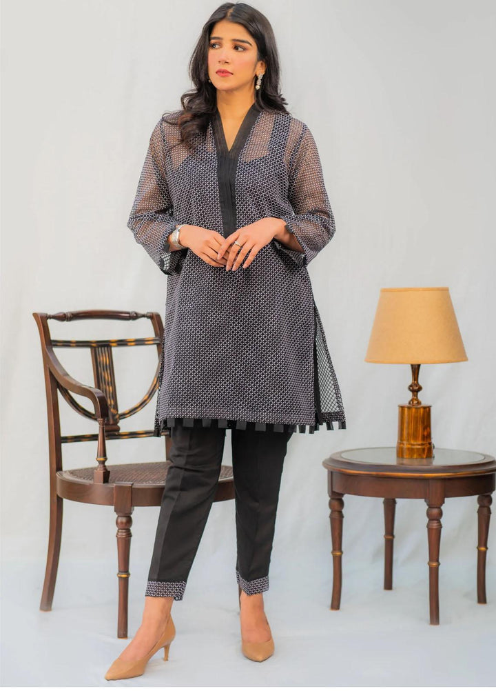 Naaz Couture Casual Pret  Organza 2 Piece Dress NC22PE Esmeray- Monochromatic (B&W)