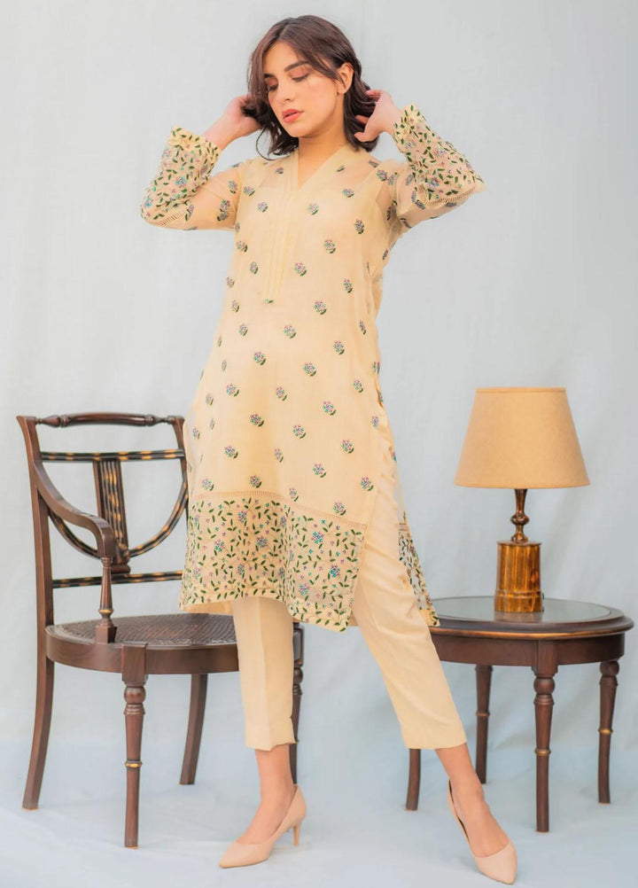 Naaz Couture Casual Pret  Organza 2 Piece Dress NC22PE Gul- Beige
