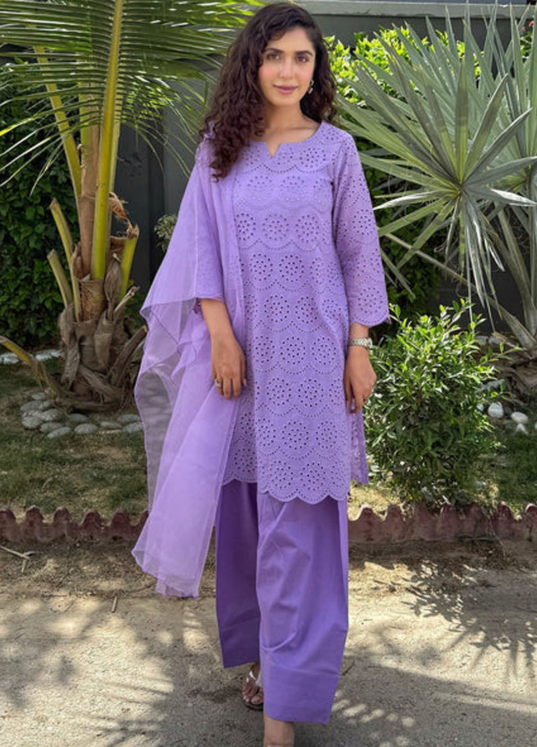 Naaz Couture Pret Embroidered Lawn  3 Piece Suit Farshi Chikankari- Lilac