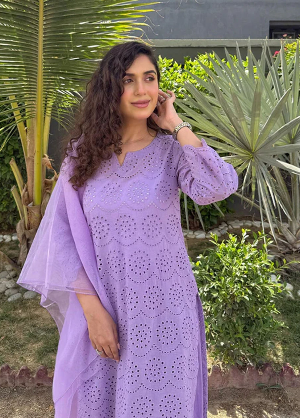 Naaz Couture Pret Embroidered Lawn  3 Piece Suit Farshi Chikankari- Lilac