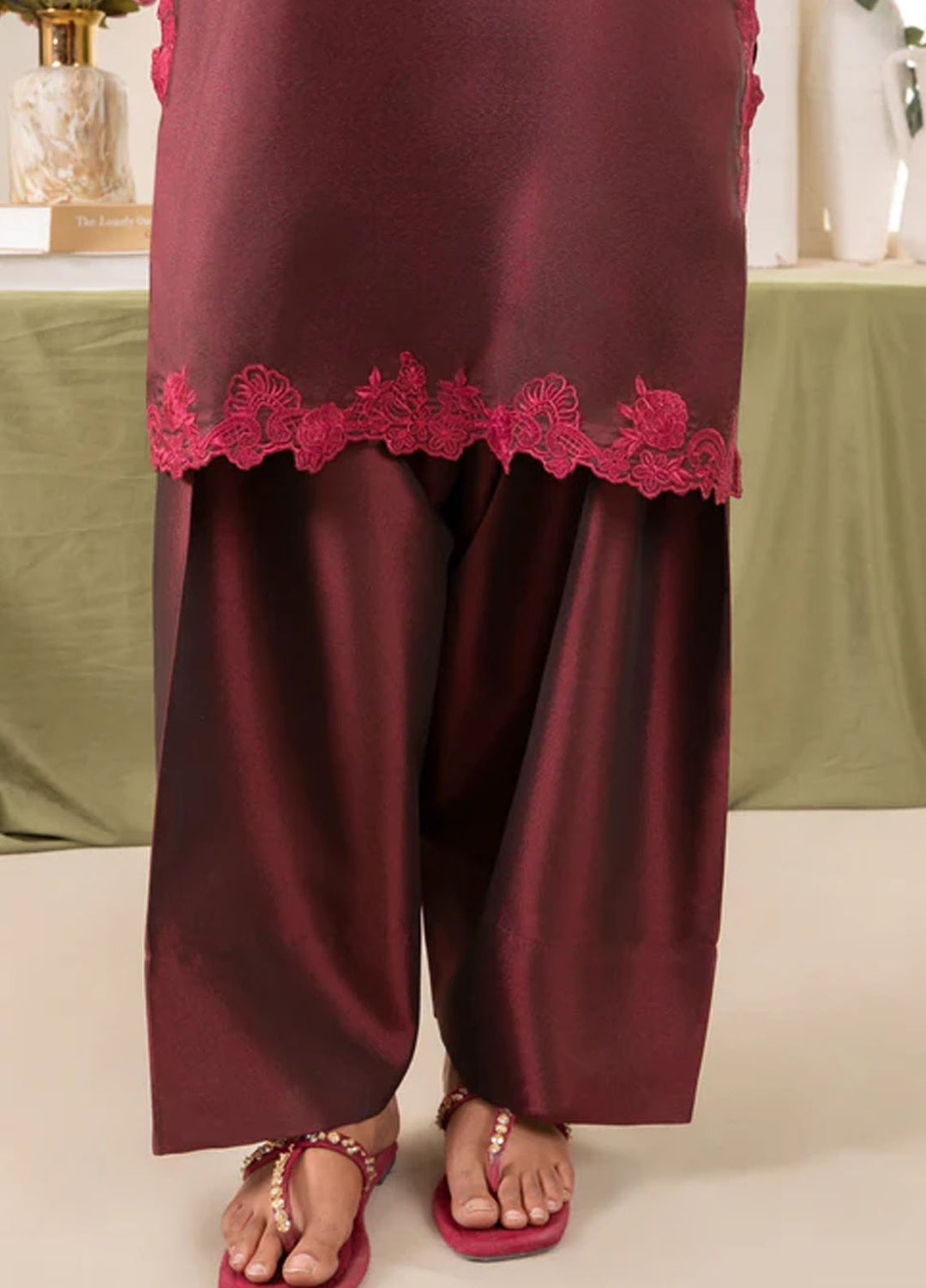 Naaz Couture Pret Embroidered Silk 3 Piece Suit Farshi-Dark Maroon