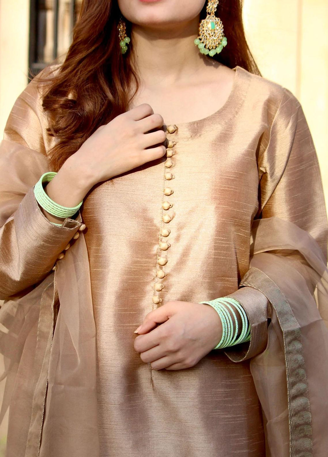 Naaz Couture Luxury Pret  Raw Silk 3 Piece Suit NC23SF Gold